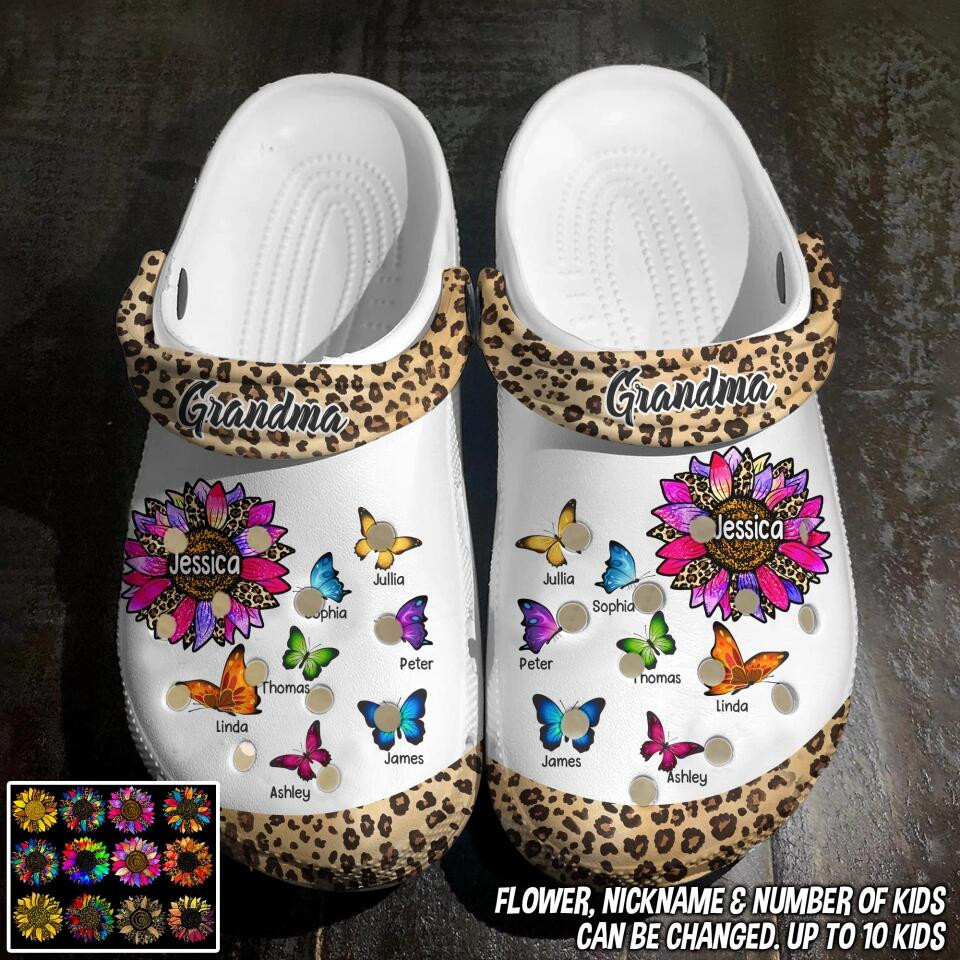 Personalized Grandma Suower And Butterflys With Kid's Name Clog Slipper Shoes Best Gift For Daughter's First Mother's Day