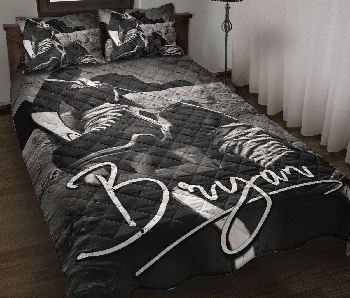 Personalized Hockey Quilt Bedding Set Black Hockey Shoes Teen Hockey Quilt Custom Name and Number Duvet Cover Set