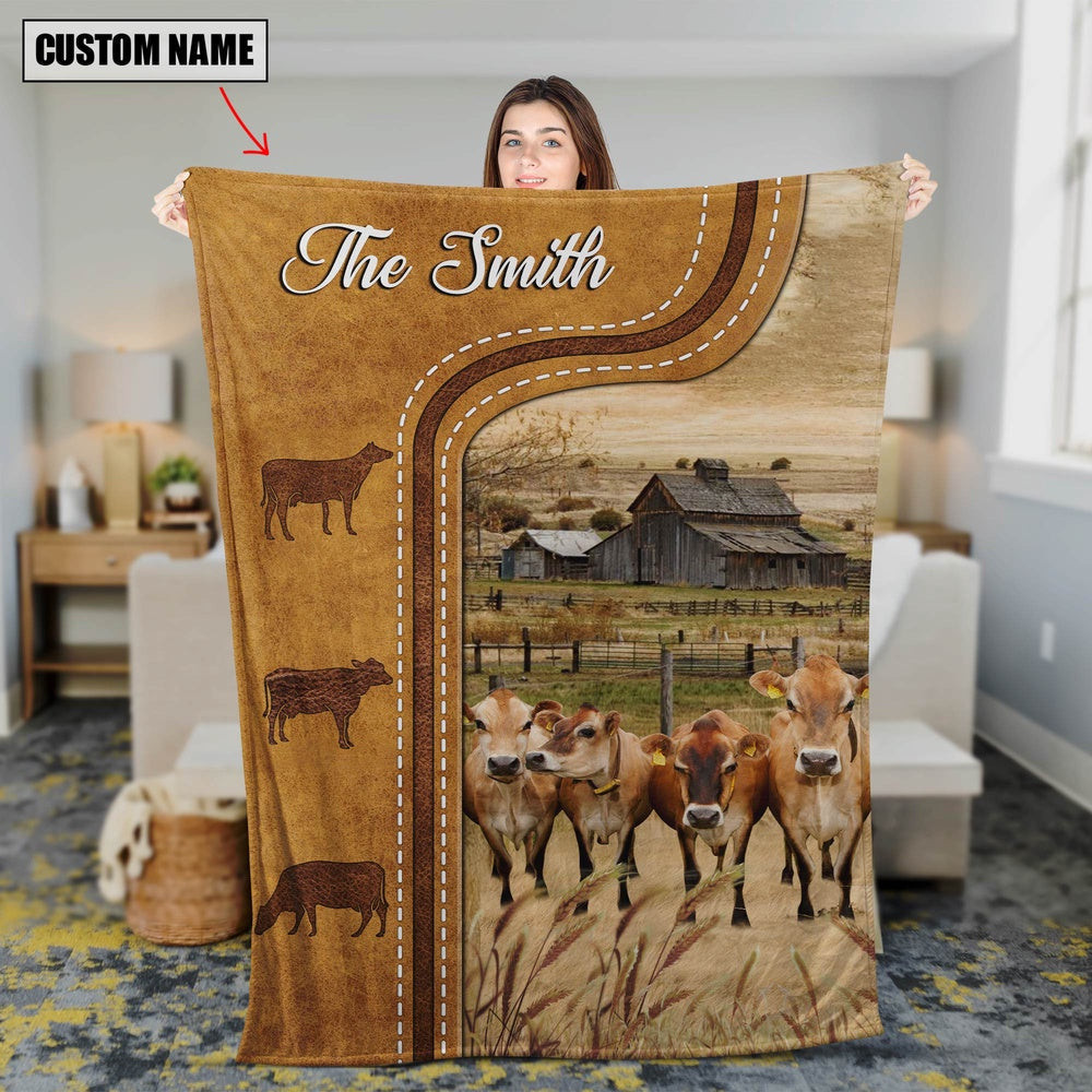 Personalized Jersey Cattle In Field Farmhouse Blanket Farm Animal Blanket Family Holiday Gifts
