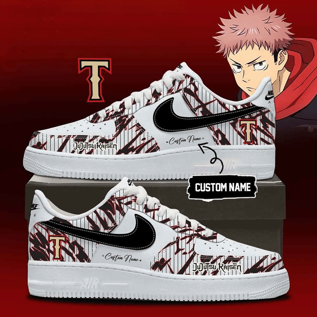 Personalized Jujutsu Kaisen White Red Striped Air Force 1 Sneakers Shoes Jujutsu Kaisen Merch