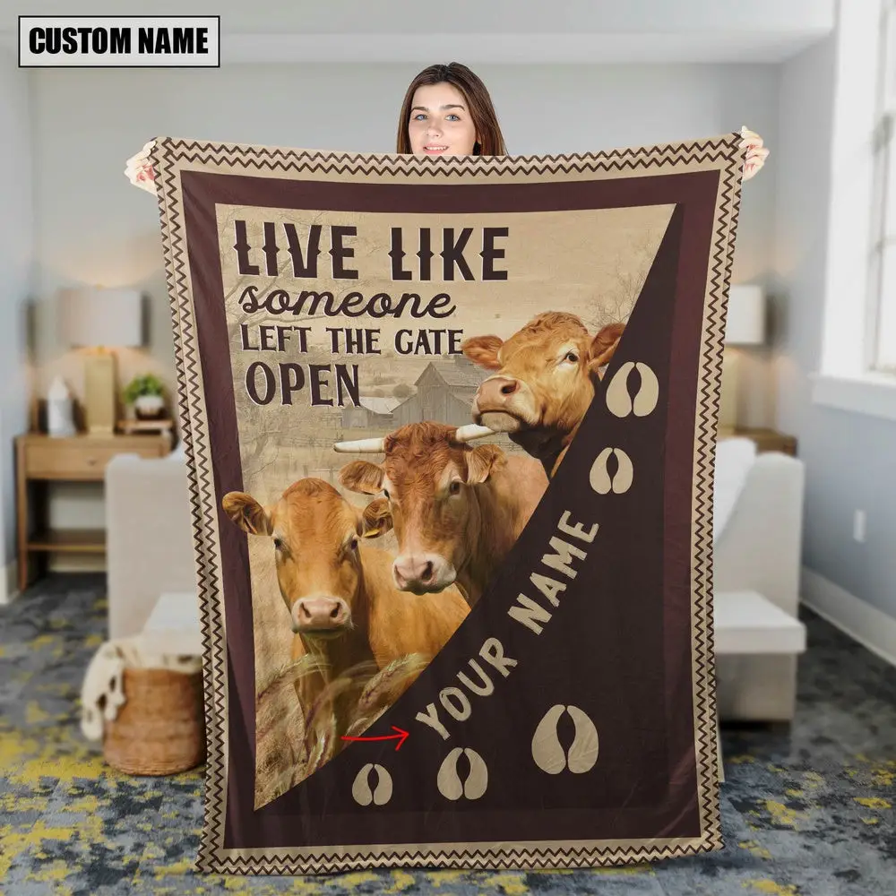 Personalized Limousin Live Like Someone Left The Gate Open Blanket Family Holiday Gifts