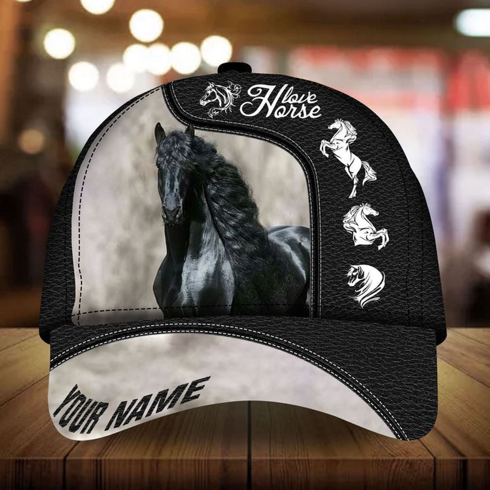 Personalized Love Black Horse Art Leather Pattern Cap Farm Cap Farmer Baseball Cap