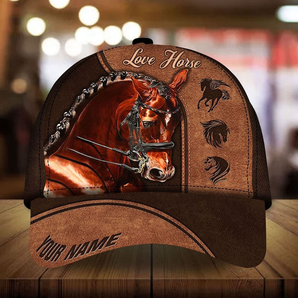 Personalized Love Horse Art Leather Pattern Cap Farm Cap Farmer Baseball Cap