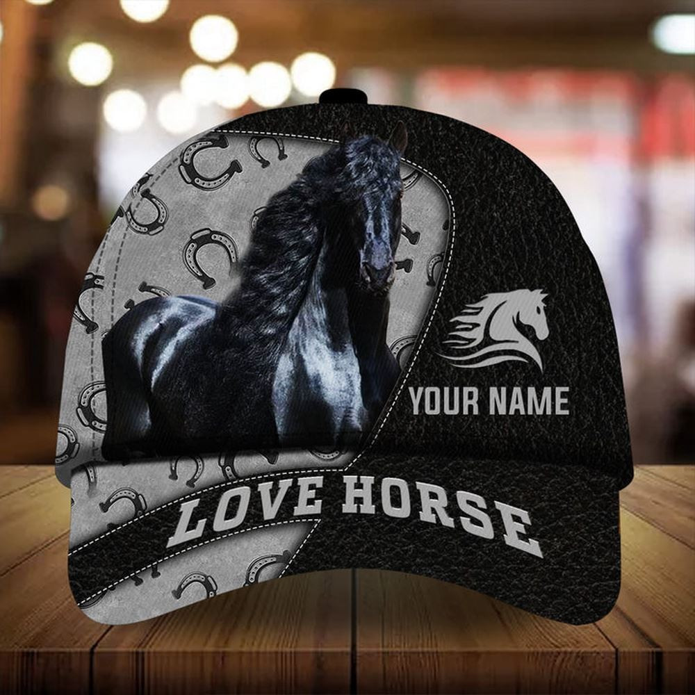 Personalized Love Horse Fall Black Leather Pattern Cap Farm Cap Farmer Baseball Cap