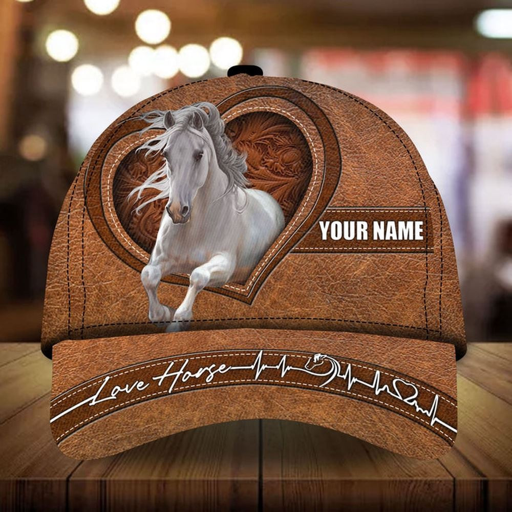 Personalized Love White Horse Family Art Leather Horseshoes Pattern Cap Farmer Baseball Cap Personalized Love White Horse Family Art Leather Horseshoes Pattern Cap Farmer Baseball Cap - Image 1
