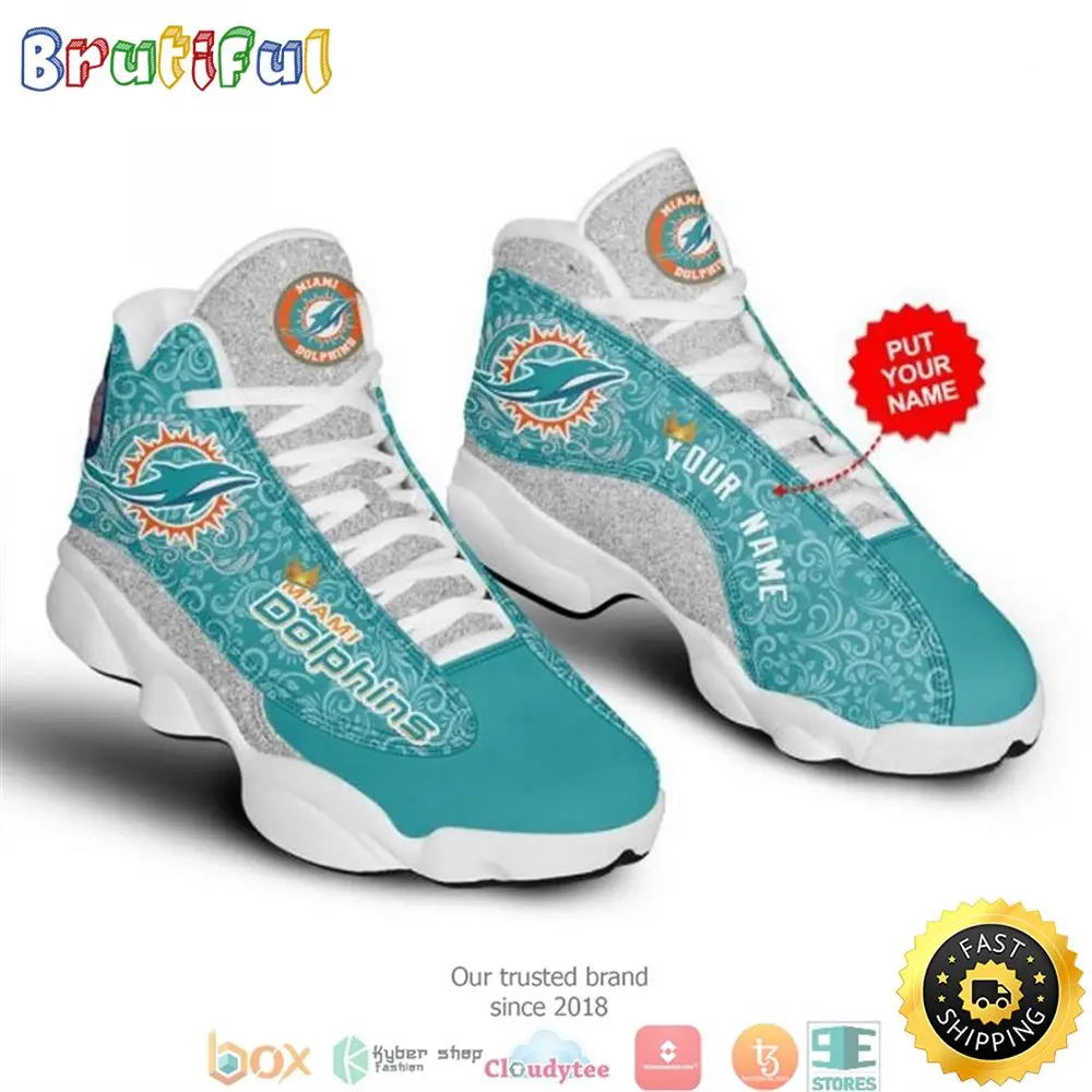 Personalized Miami Dolphins Football Nfl 18 Big Logo Air Jordan 13 Sneaker Shoes