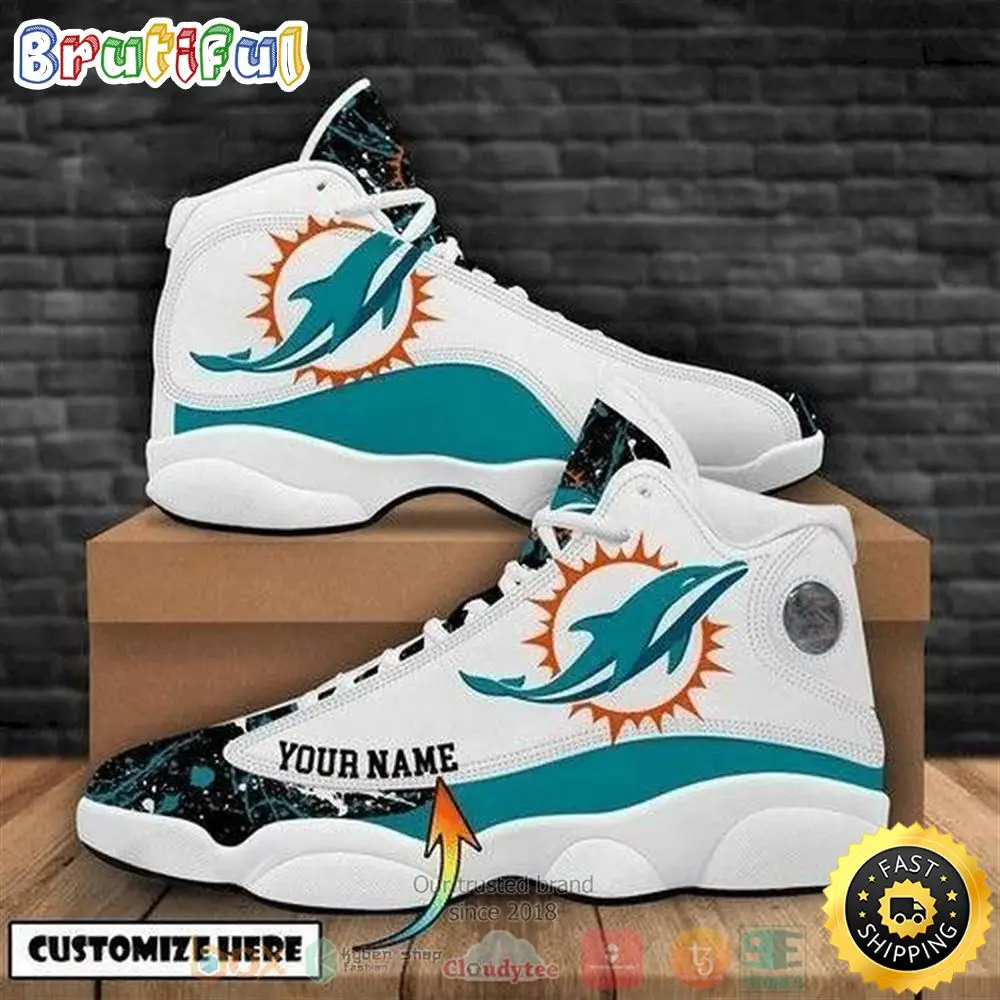 Personalized Miami Dolphins Nfl Football Team Logo Custom Air Jordan 13 Shoes Personalized Miami Dolphins Nfl Football Team Logo Custom Air Jordan 13 Shoes - Image 1