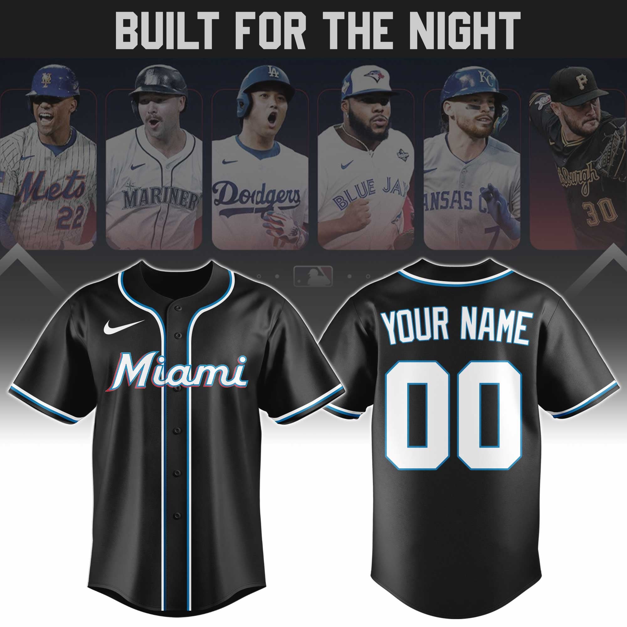 Personalized Miami Marlins Blackout Baseball Jersey Miami Marlins Merch Baseball Fan Gift Ideas