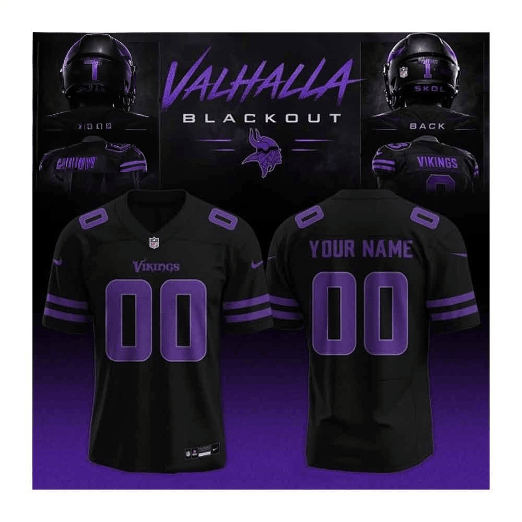 Personalized Minnesota Vikings Black Out 2026 Football Jersey Vikings Merch Gifts For Dad