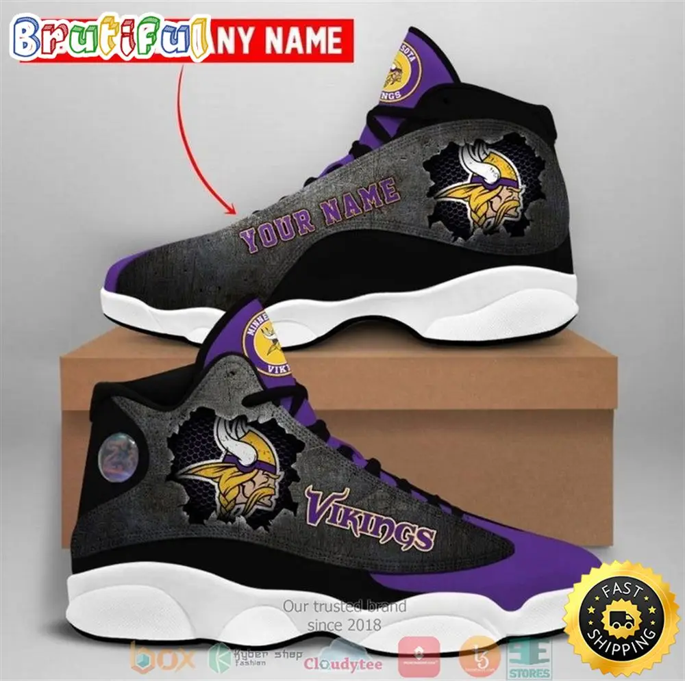 Personalized Minnesota Vikings Nfl Big Logo Football Team 4 Air Jordan 13 Sneaker Shoes