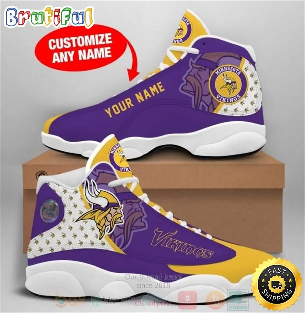 Personalized Minnesota Vikings Nfl Team Custom Air Jordan 13 Shoes Personalized Minnesota Vikings Nfl Team Custom Air Jordan 13 Shoes - Image 1