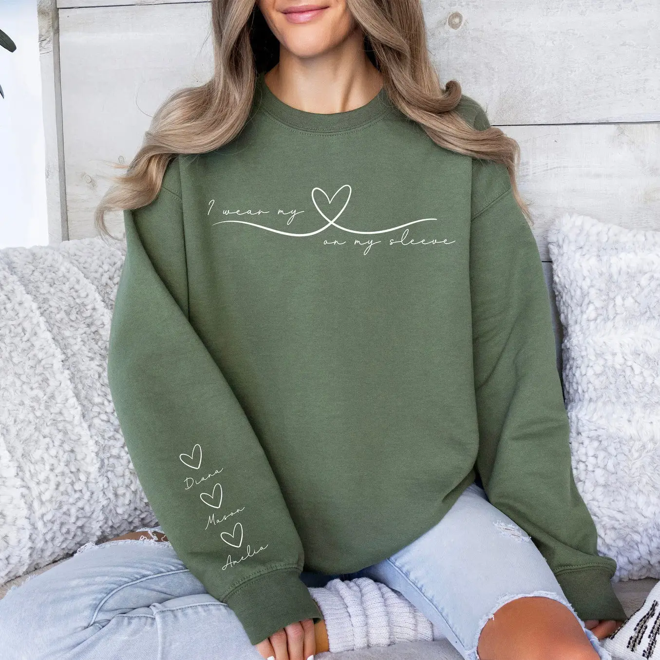 Personalized Mom Sweatshirt I Wear My Heart On My Sleeve Sweatshirt Mother's Day Special Gifts