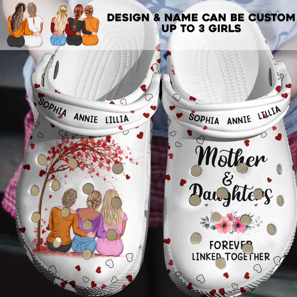 Personalized Mother And Daughters Forever Linked Together Clog Slipper Shoes Great Mother's Day Gifts For Mom