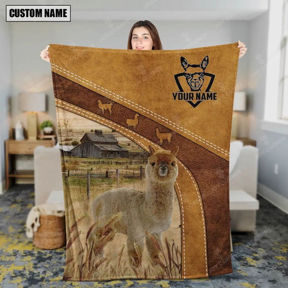 Personalized Name Alpaca Brownie Background Blanket Family Holiday Gifts
