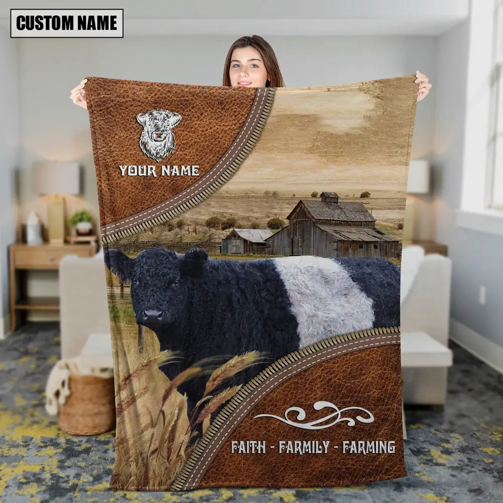 Personalized Name Belted Galloway Faith Family Farming Blanket Family Holiday Gifts Personalized Name Belted Galloway Faith Family Farming Blanket Family Holiday Gifts - Image 1