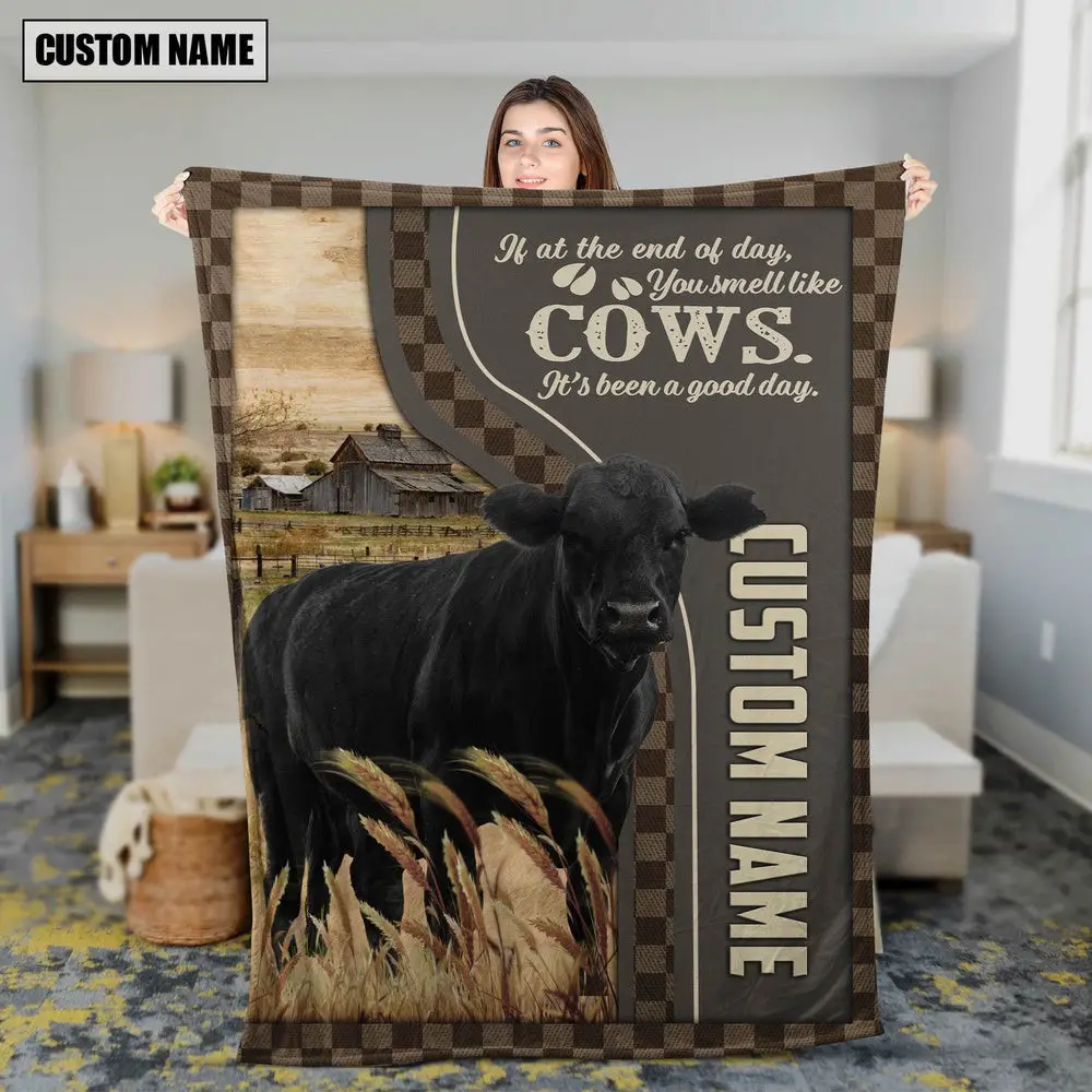 Personalized Name Black Angus Blanket Farm Animal Blanket Family Holiday Gifts