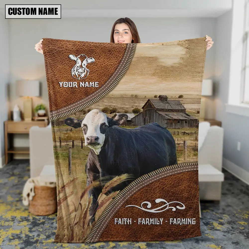 Personalized Name Black Baldy Faith Family Farming BlanketBest Gifts For Farmers