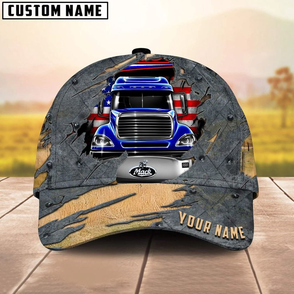 Personalized Name Blue Truck With American Flag Trucker Classic Cap 2024 Farmer Baseball Cap