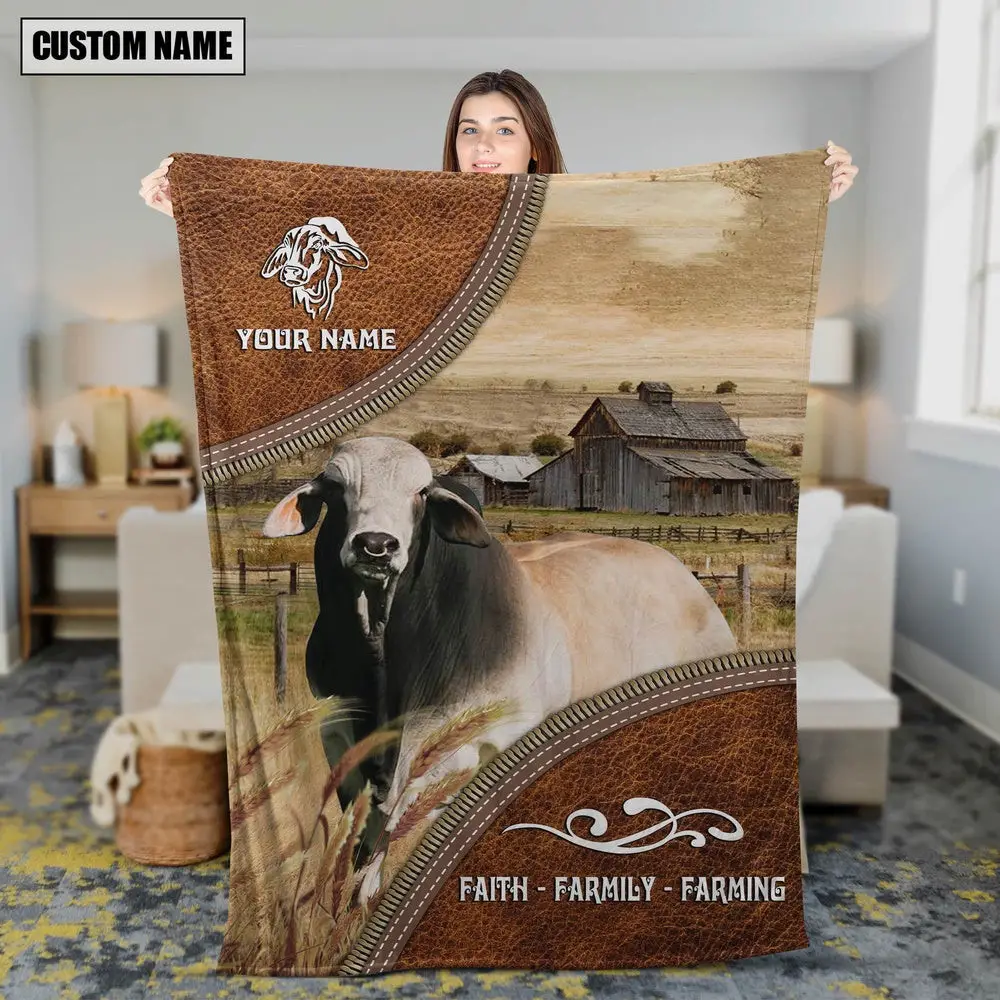 Personalized Name Brahman Faith Family Farming Blanket Best Gifts For Farmers