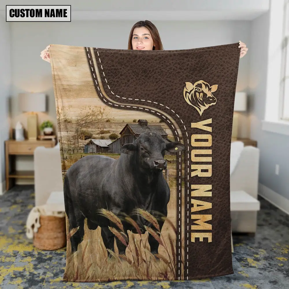 Personalized Name Brangus Leather Pattern Blanket Farm Blanket Best Gifts For Farmers