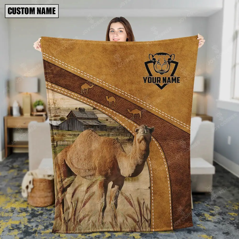 Personalized Name Camels Brownie Background Blanket Farm Blanket Best Gifts For Farmers