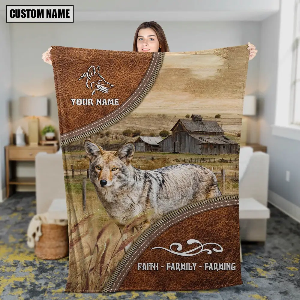 Personalized Name Coyotes Faith Family Farming Blanket Farm Blanket Best Gifts For Farmers