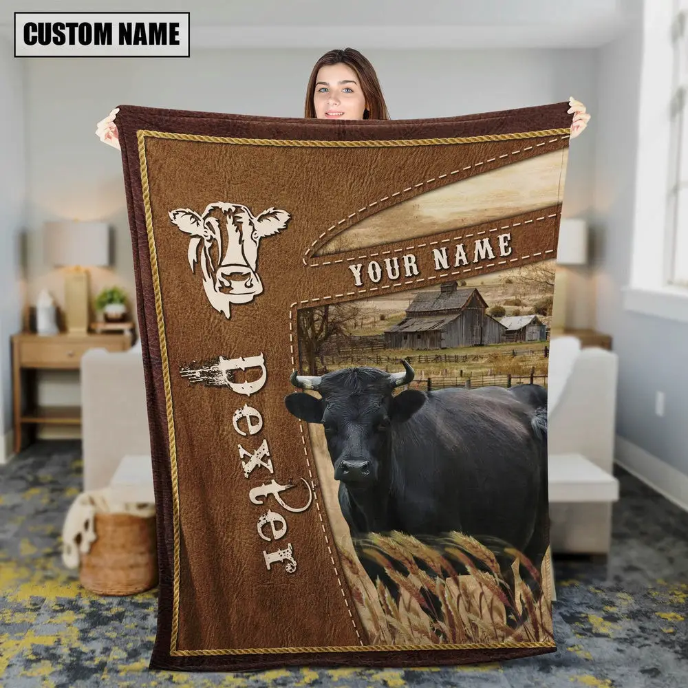 Personalized Name Dexter Farm Leather Brown Blanket Farm Blanket Best Gifts For Farmers
