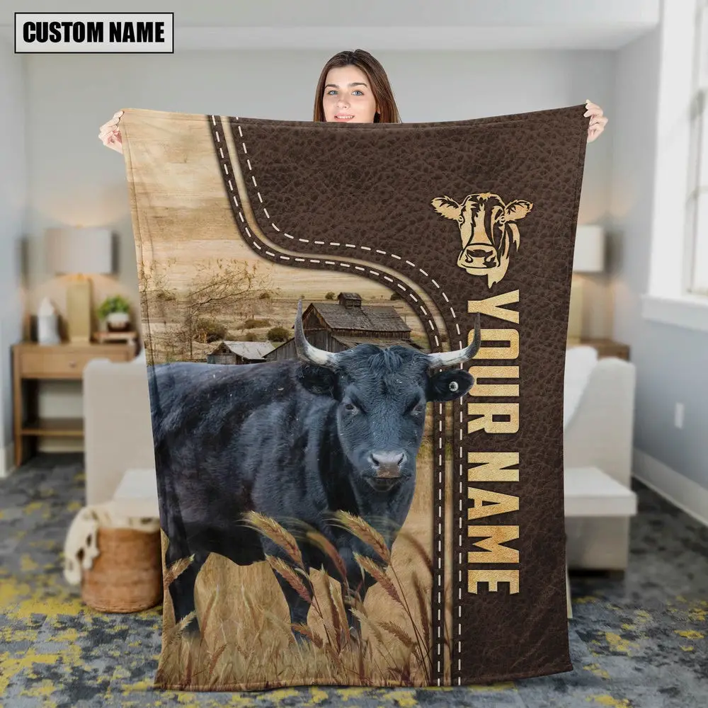 Personalized Name Dexter Leather Pattern Blanket Farm Blanket Best Gifts For Farmers