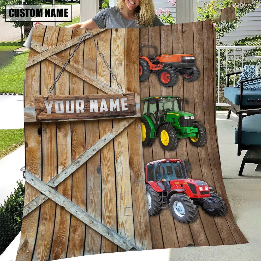 Personalized Name Farm Tractor Barn Blanket Farm Blanket Best Gifts For Farmers