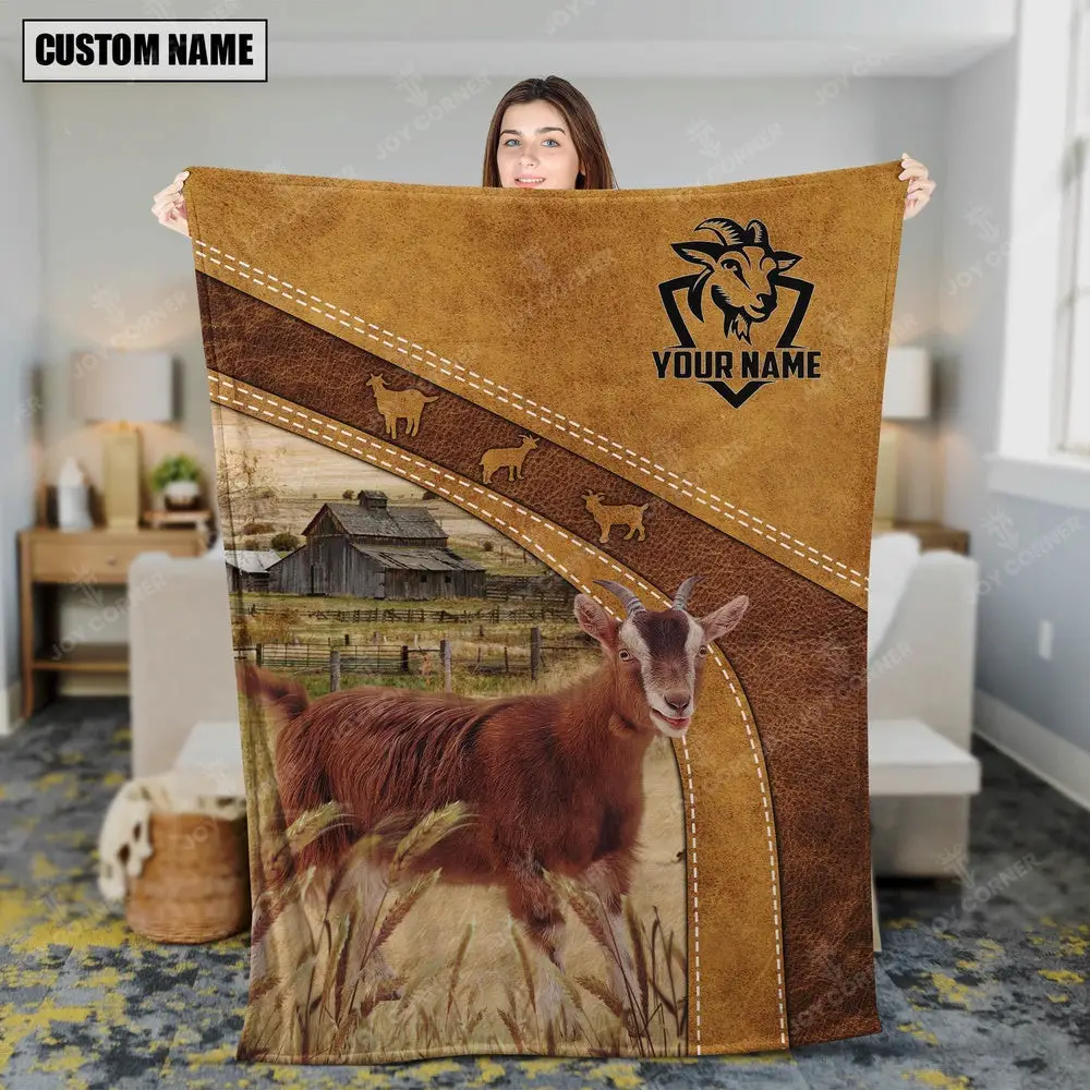 Personalized Name Goat Brownie Background Blanket Farm Blanket Best Gifts For Farmers