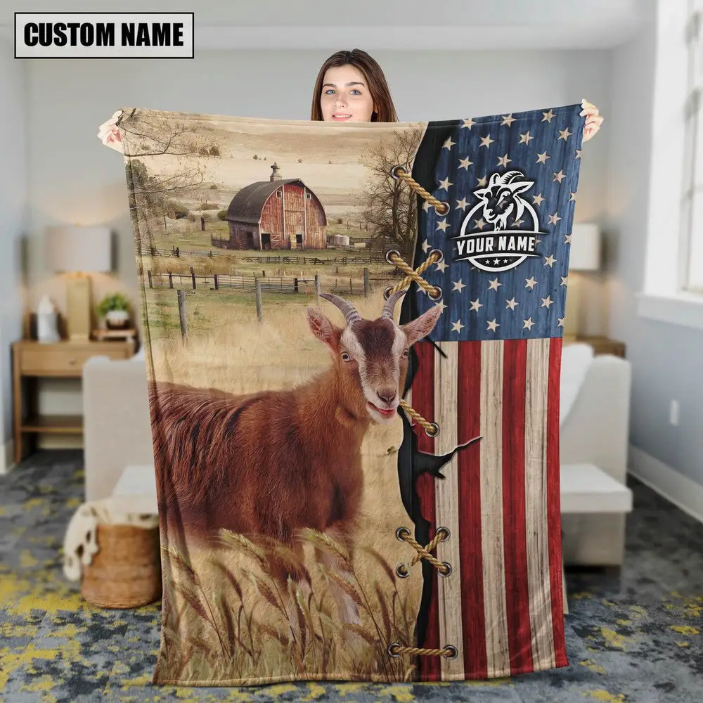 Personalized Name Goat Flag Vintage Blanket Farm Blanket Best Gifts For Farmers