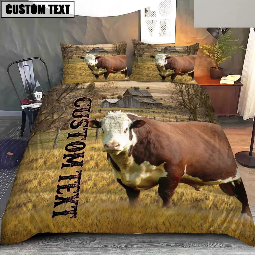 Personalized Name Hereford Cattle On The Farm Bedding Set Couple Gifts
