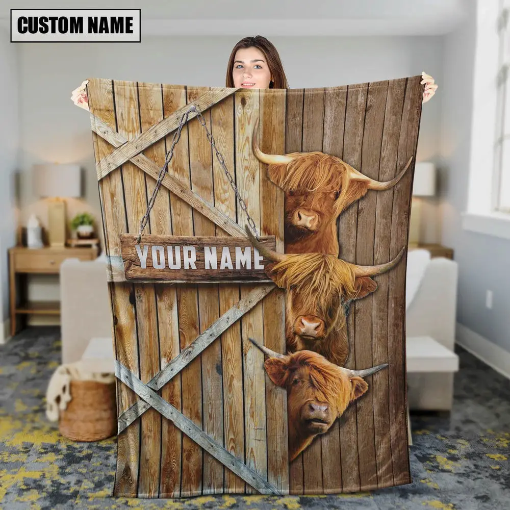 Personalized Name Highland Barn Blanket Farm Blanket Unique Gifts For Farmers
