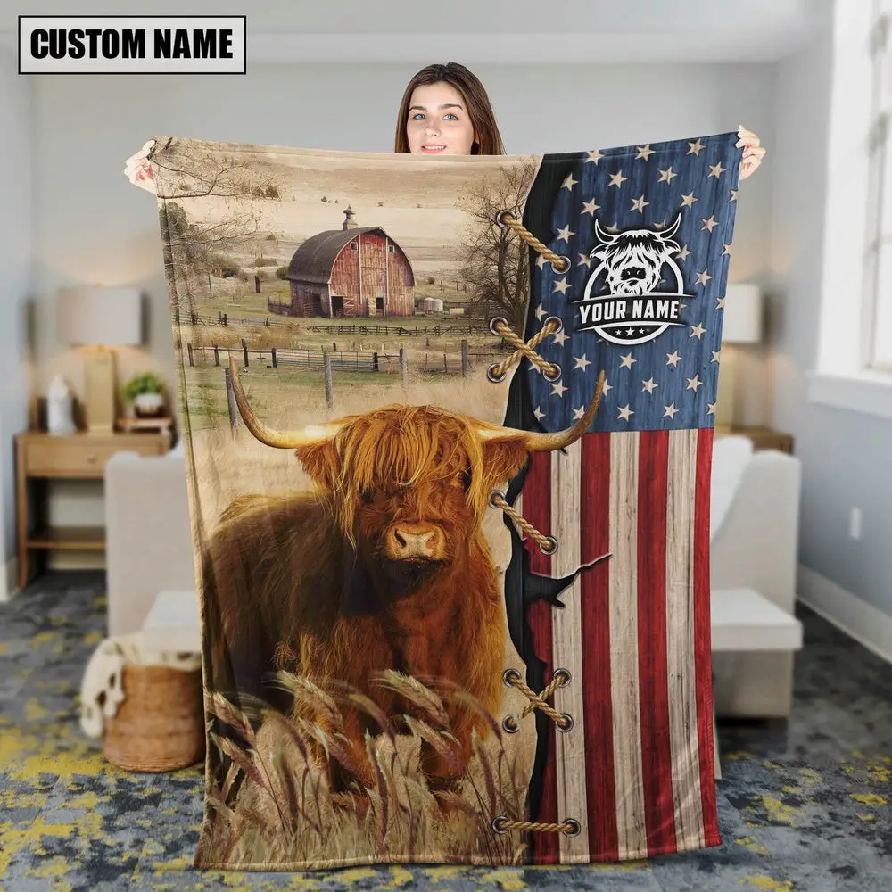 Personalized Name Highland Flag Vintage Blanket Farm Blanket Best Gifts For Farmers