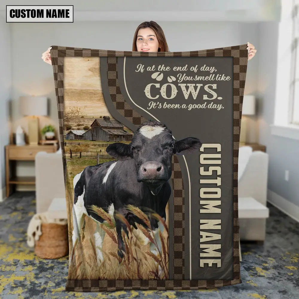 Personalized Name Holstein A Good Day Blanket Farm Blanket Best Gifts For Farmers