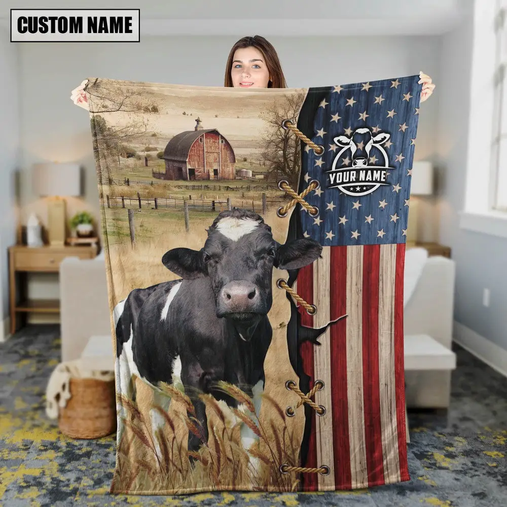 Personalized Name Holstein Flag Vintage Blanket Farm Blanket Best Gifts For Farmers