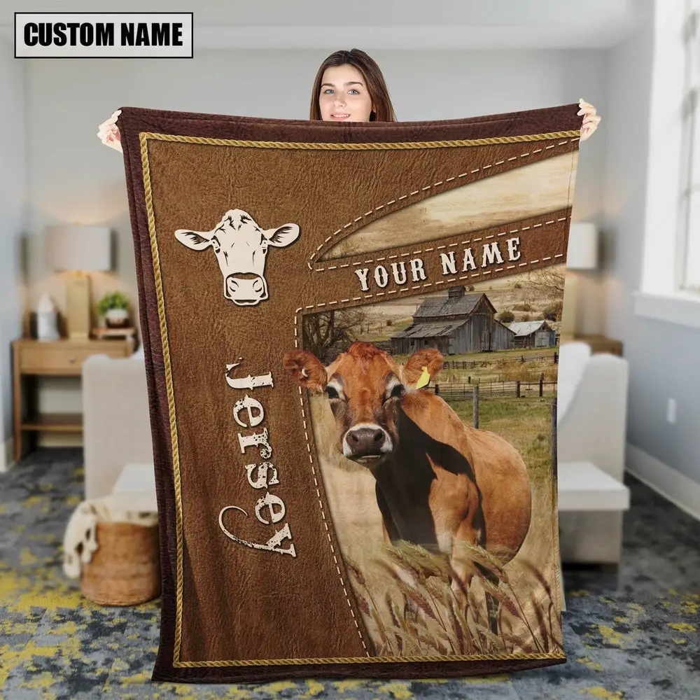 Personalized Name Jersey Farm Leather Brown Blanket Farm Blanket Best Gifts For Farmers
