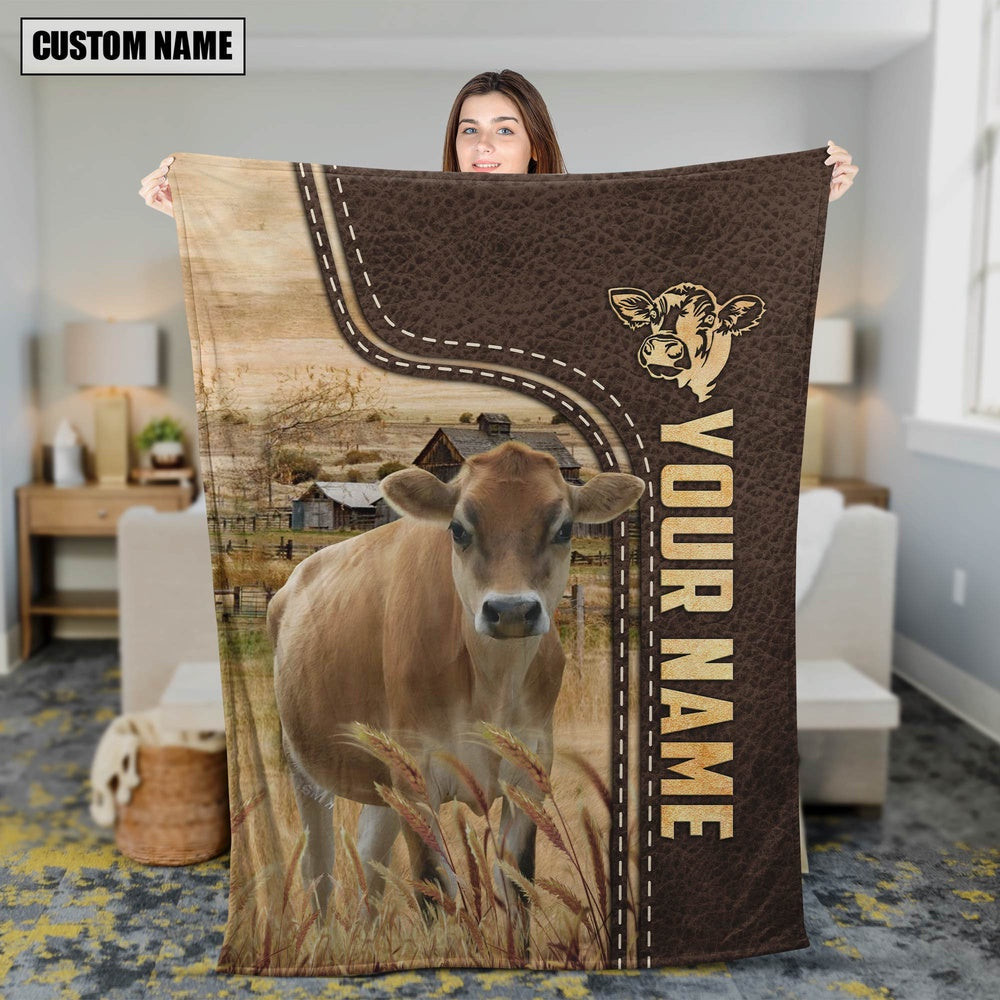 Personalized Name Jersey Leather Pattern Blanket Farm Blanket Best Gifts For Farmers