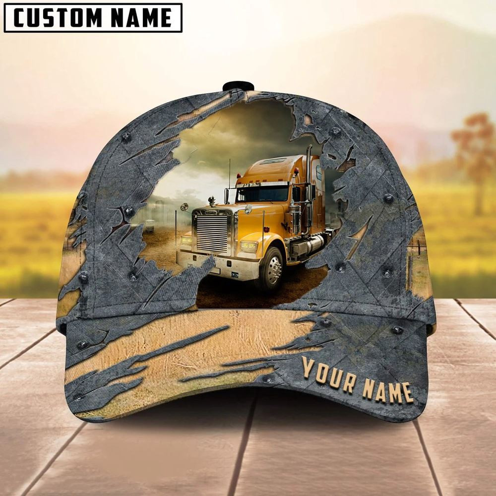 Personalized Name Orange Truck 03 Trucker Classic Cap 2024 Farm Cap Farmer Baseball Cap