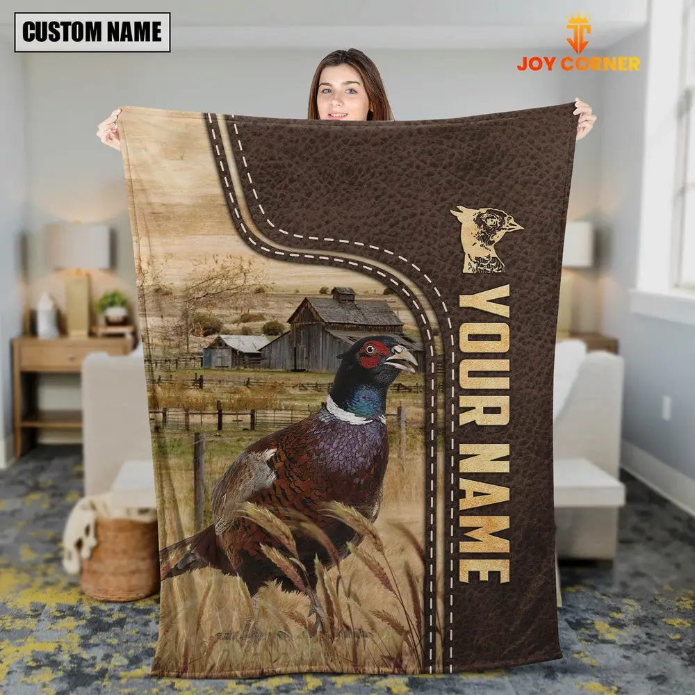 Personalized Name Pheasant Leather Pattern Blanket Farm Blanket Best Gifts For Farmers