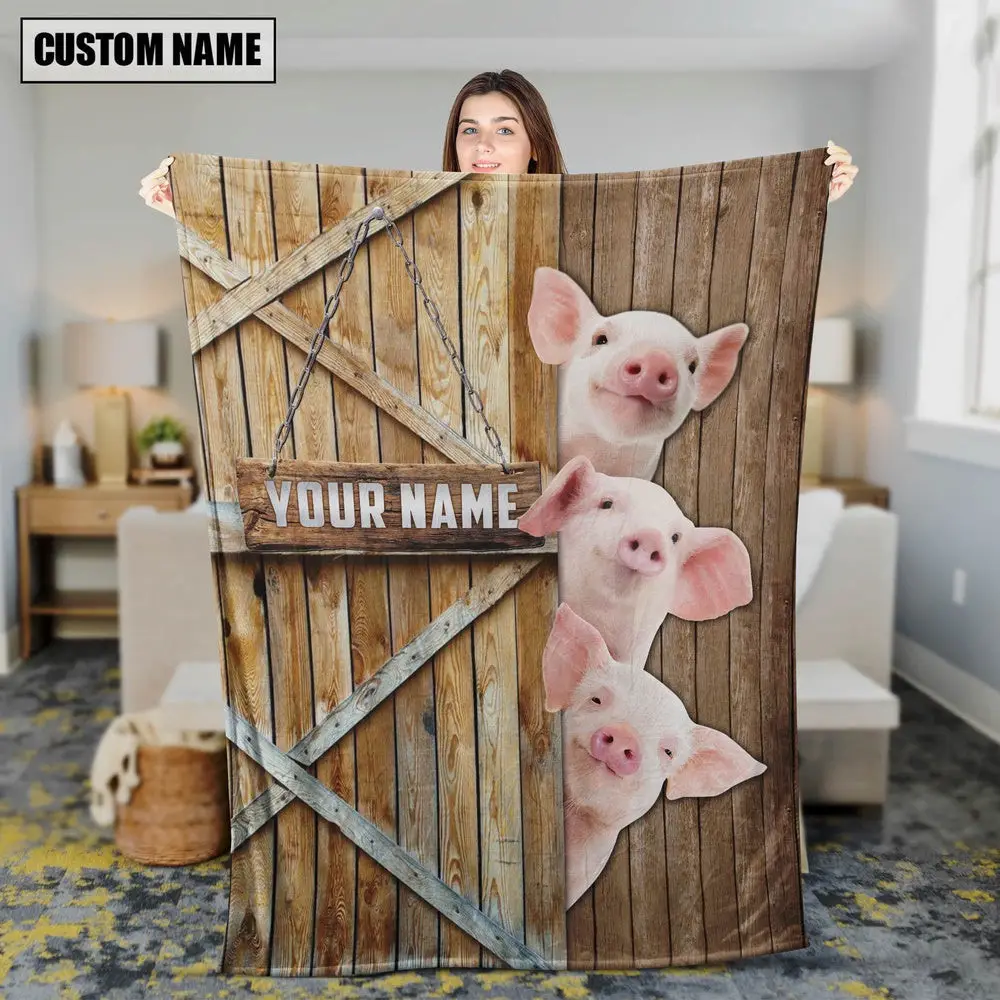 Personalized Name Pig Barn Blanket Farm Blanket Gift Ideas For Farmers