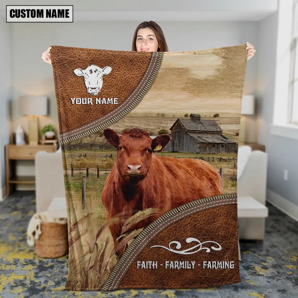 Personalized Name Red Angus Faith Family Blanket Farm Blanket Gift Ideas For Farmers