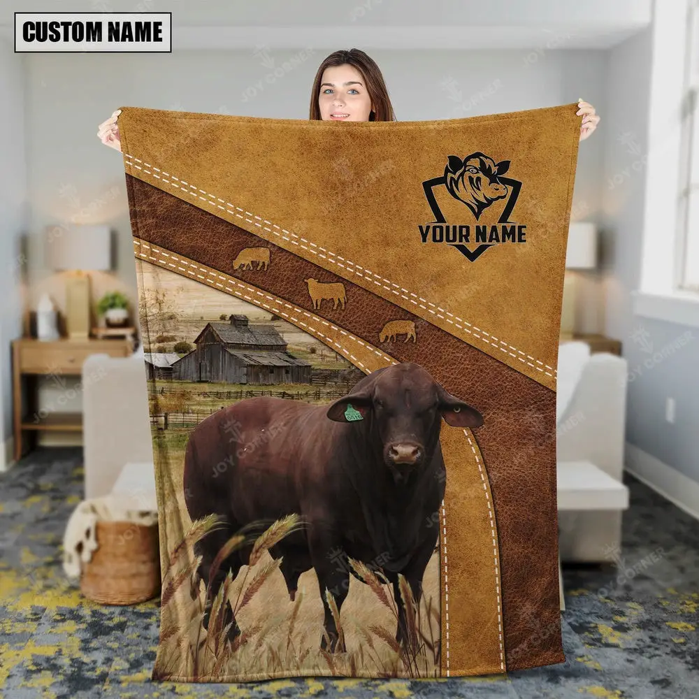 Personalized Name Santa Gertrudis Brownie Background Blanket Gift Ideas For Farmers
