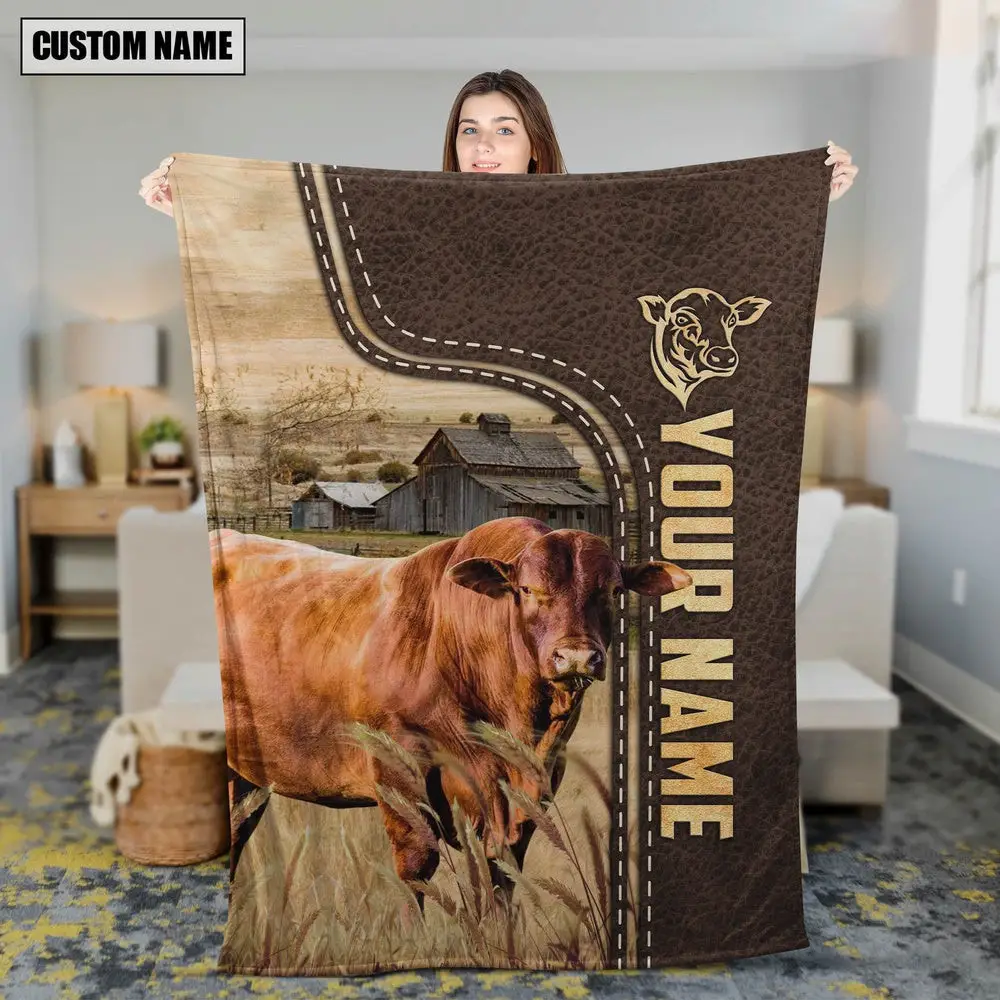 Personalized Name Santa Gertrudis Cattle Leather Pattern Blanket Gift Ideas For Farmers