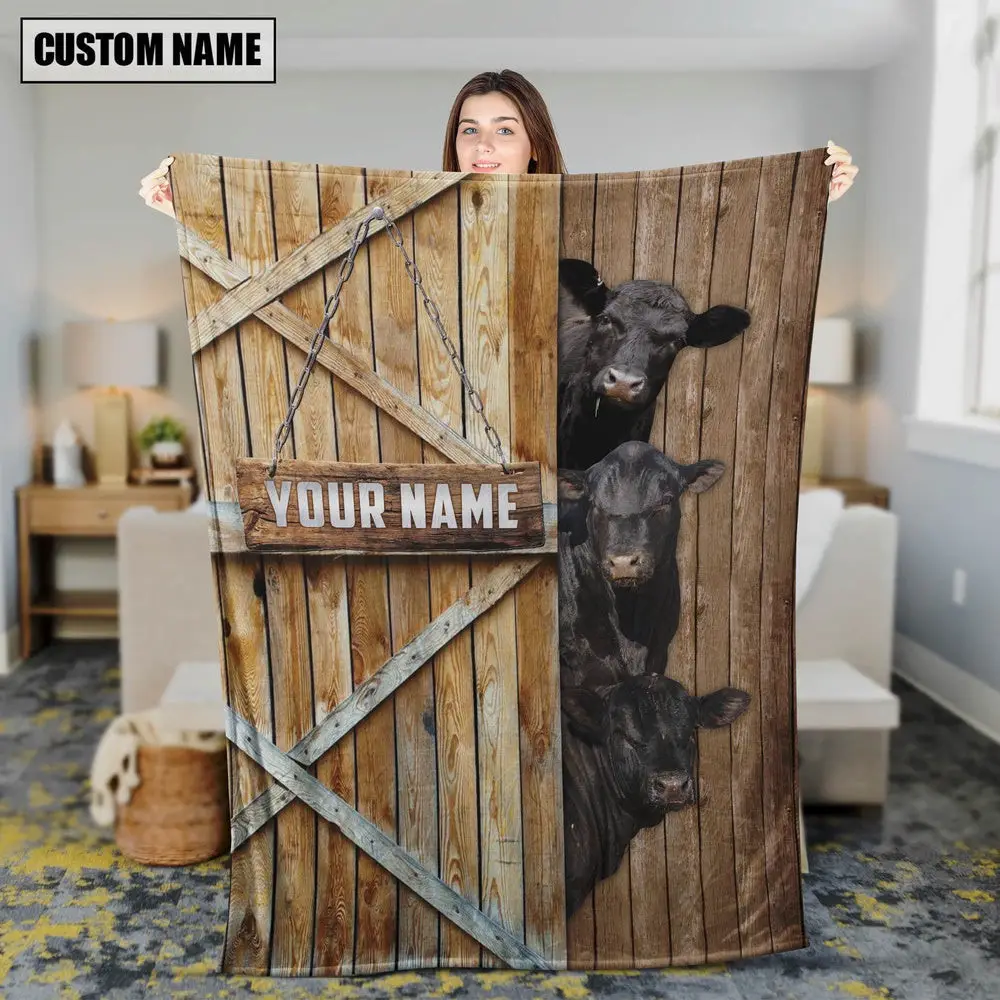 Personalized Name Sim Angus Barn Blanket Farm Blanket Gift Ideas For Farmers