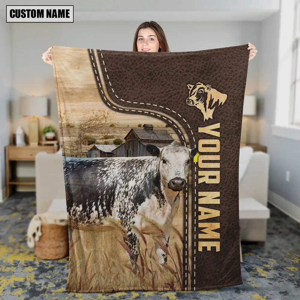 Personalized Name Speckled Park Leather Pattern Blanket Farm Blanket Gift Ideas For Farmers