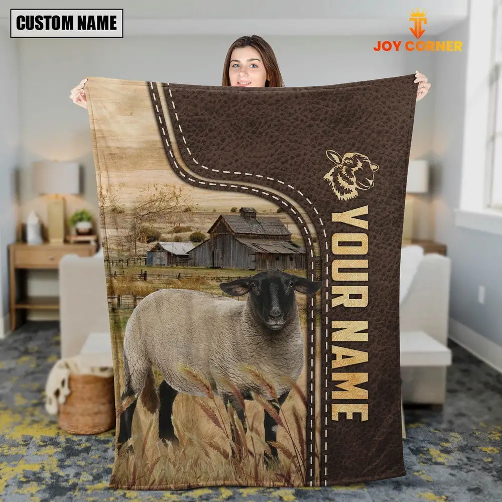 Personalized Name Suffolk Sheep Leather Pattern Blanket Farm Blanket Gift Ideas For Farmers Personalized Name Suffolk Sheep Leather Pattern Blanket Farm Blanket Gift Ideas For Farmers - Image 1