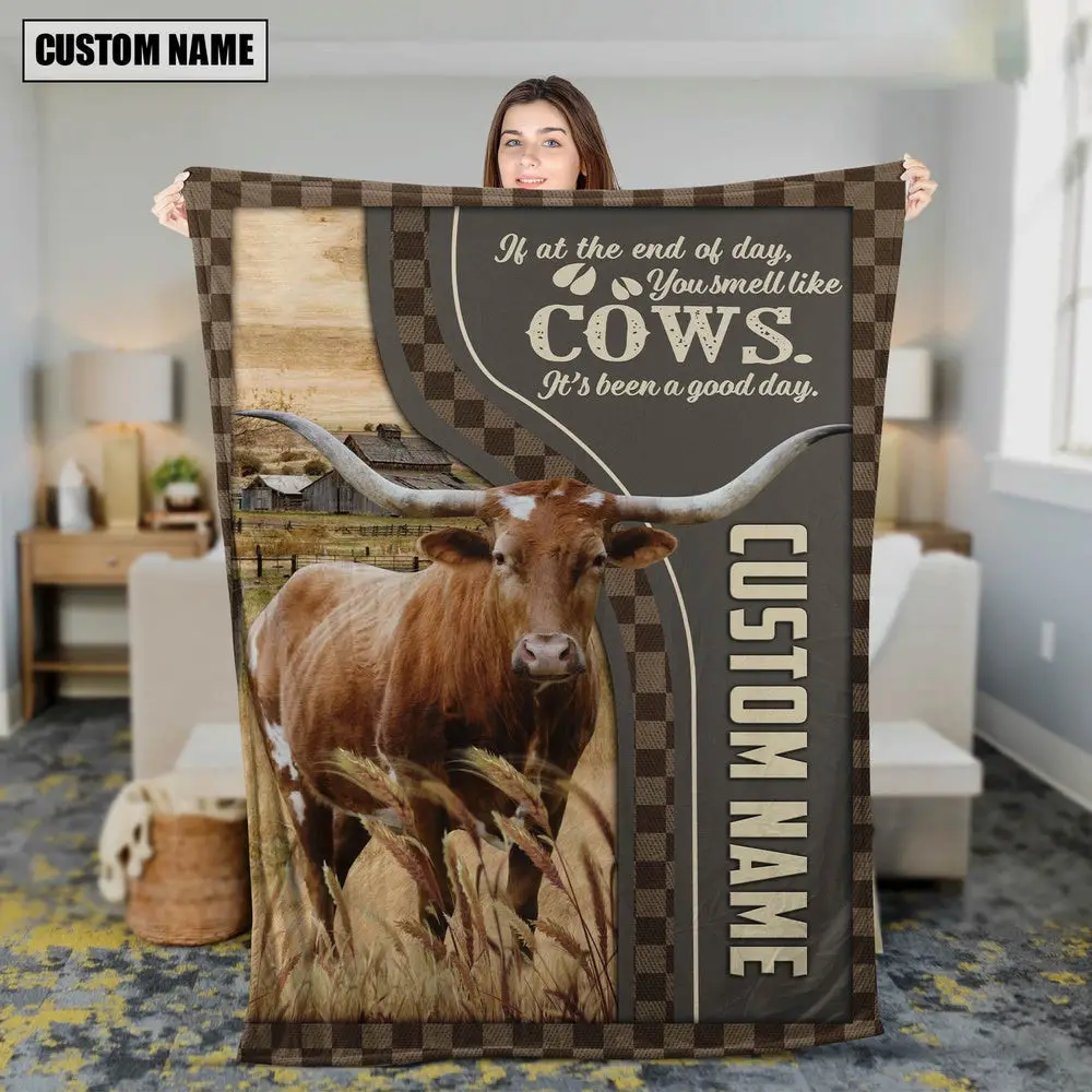 Personalized Name Texas Longhorn A Good Day Blanket Farm Blanket Gift Ideas For Farmers