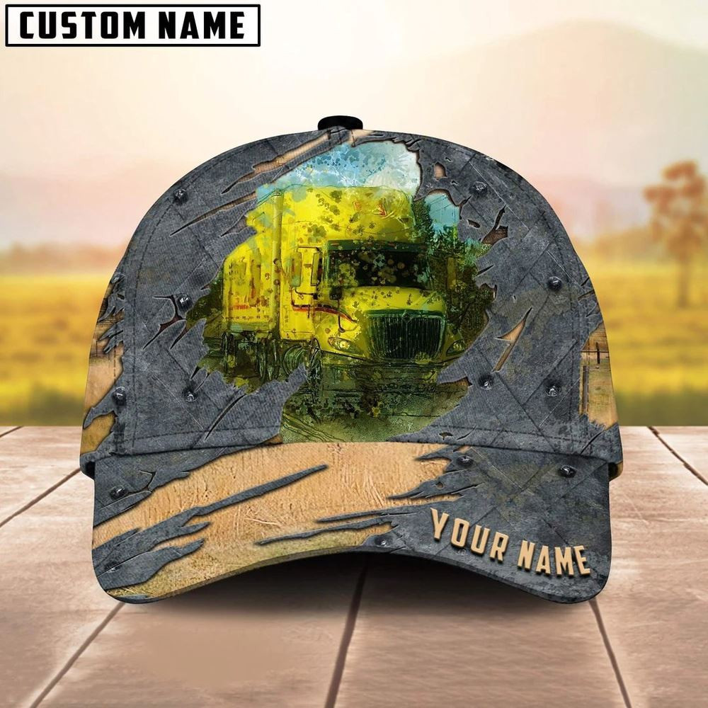 Personalized Name Yellow Truck 02 Trucker Classic Cap 2024 Farmer Baseball Cap