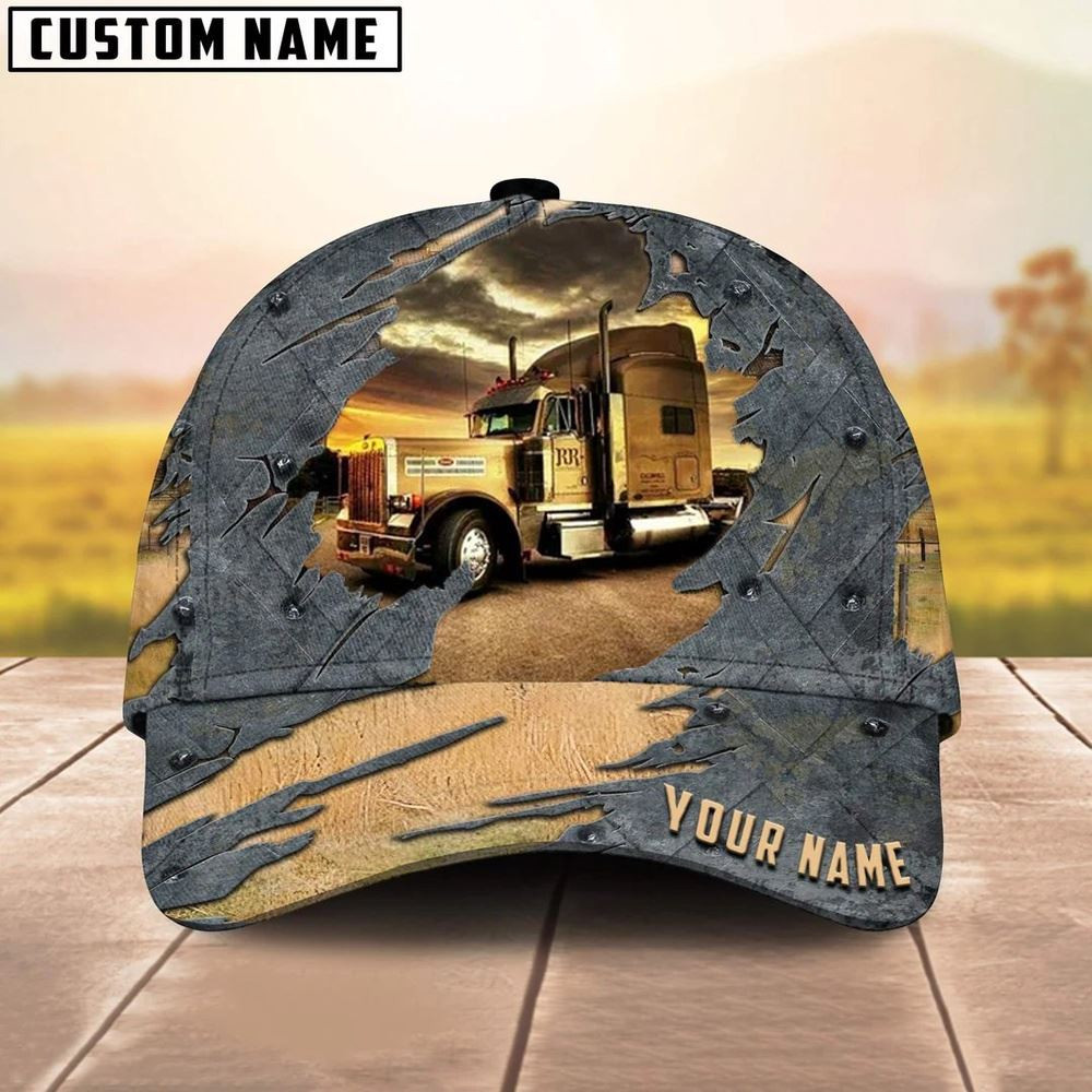 Personalized Name Yellow Truck And Sunset Trucker Classic Cap 2024 Farmer Baseball Cap